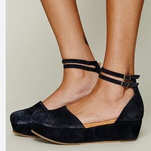 Anthropologie Black Dark Navy Platform Shoes with ankle straps